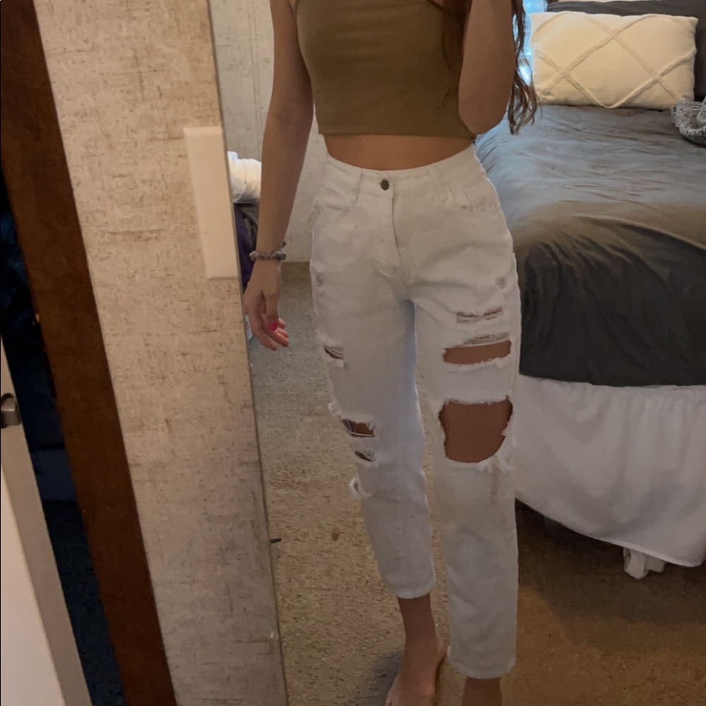 White ripped jeans